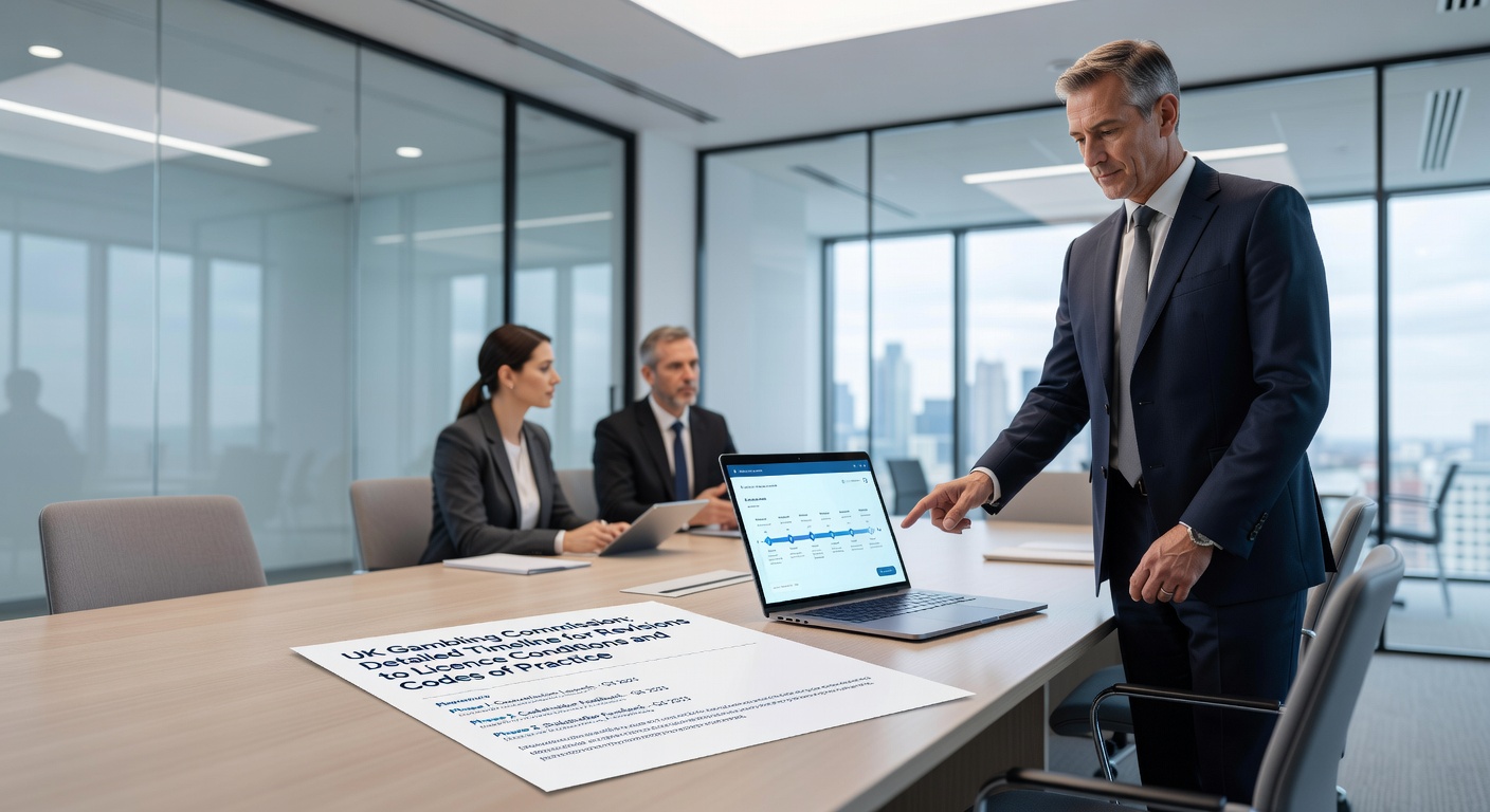 Calendar timeline showing 2026 dates with icons for reporting, protections, complaints, and gaming machines against a UK flag and casino backdrop