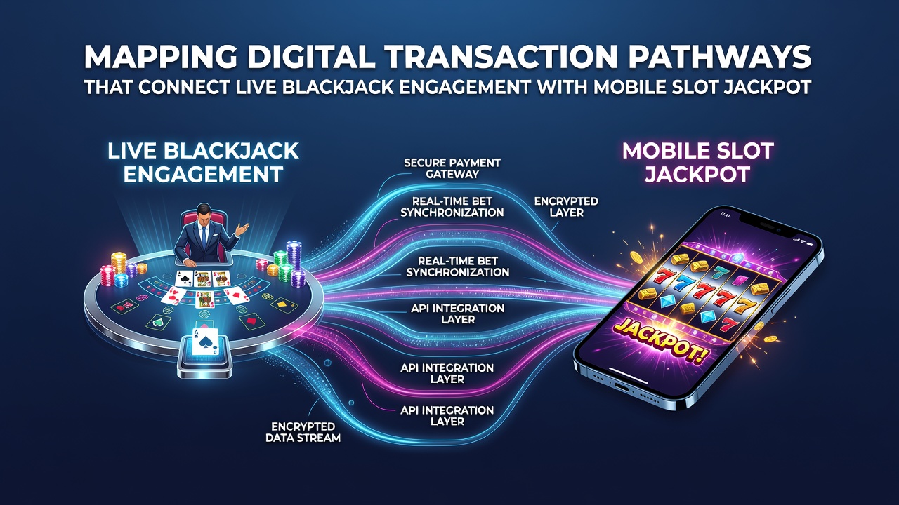 Flowchart illustrating player profile synchronization between blackjack and slot platforms