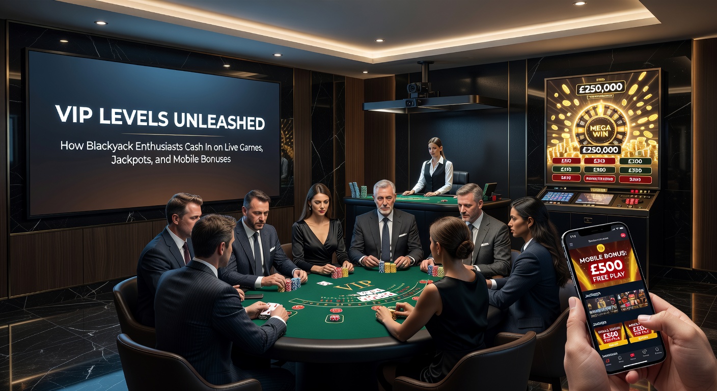 Mobile screen showing a VIP blackjack jackpot alert with bonus credits and level-up notification